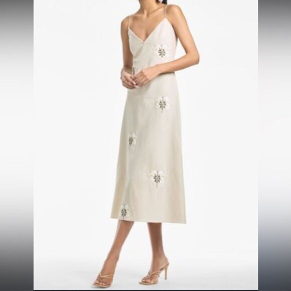 Sachin + Babi Cream Midi Dress with Floral Embroidery - Picture 4 of 16